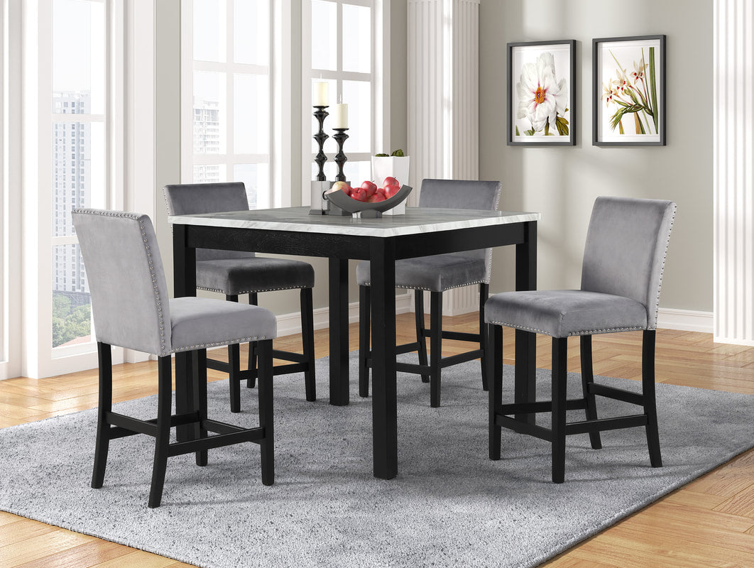 Empire Kors Velvet Grey Counter Height 5pc Dining Set